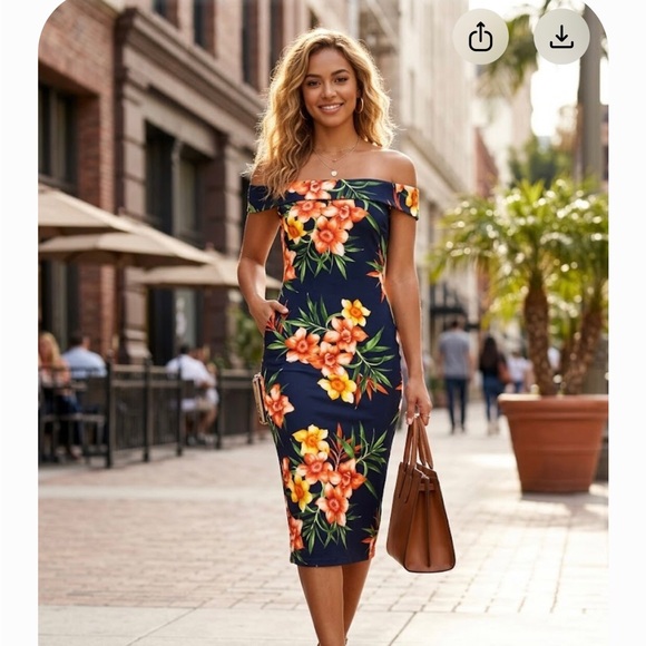 DNA couture Dresses & Skirts - DNA couture Navy One-Shoulder Floral Bodycon Dress with Orange BloomsSize M